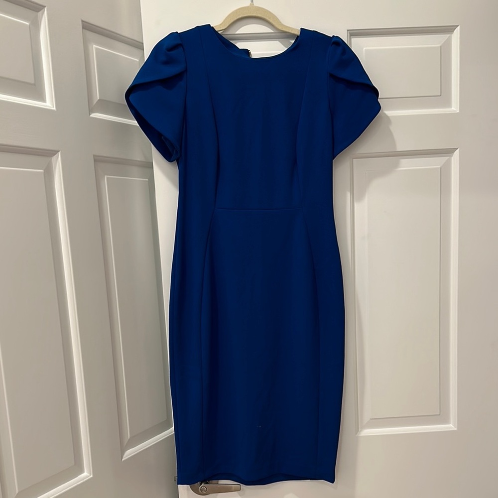 Calvin Klein Blue Puff Sleeve Sheath Dress